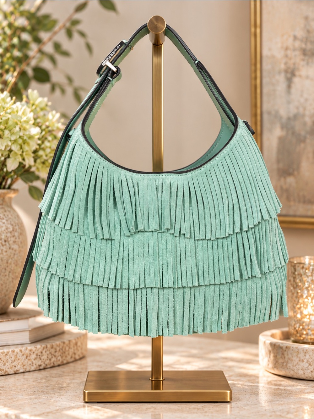 Kate Spade Suede Fringe Mini Crossbody Bag Aventurine KN586